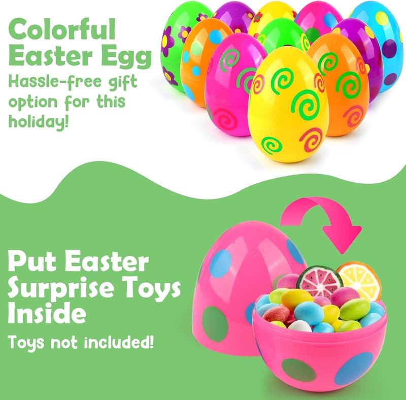Giant Fillable Easter Eggs - 12 Pack for Hunts and Parties