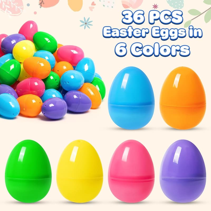 36 PCS Fillable Plastic Easter Eggs - Large Colorful Decorations
