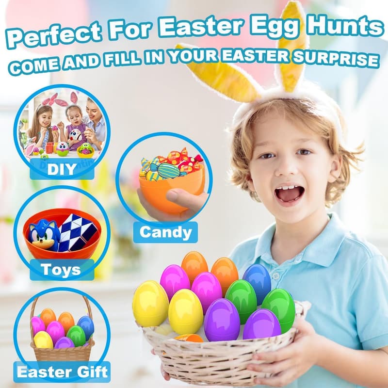 Bright Color Jumbo Fillable Easter Eggs - 12 Pcs for Kids