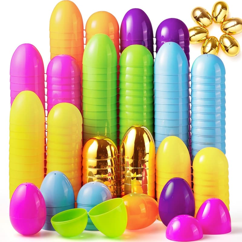 144 Plastic Easter Eggs with 6 Golden Fillable Eggs