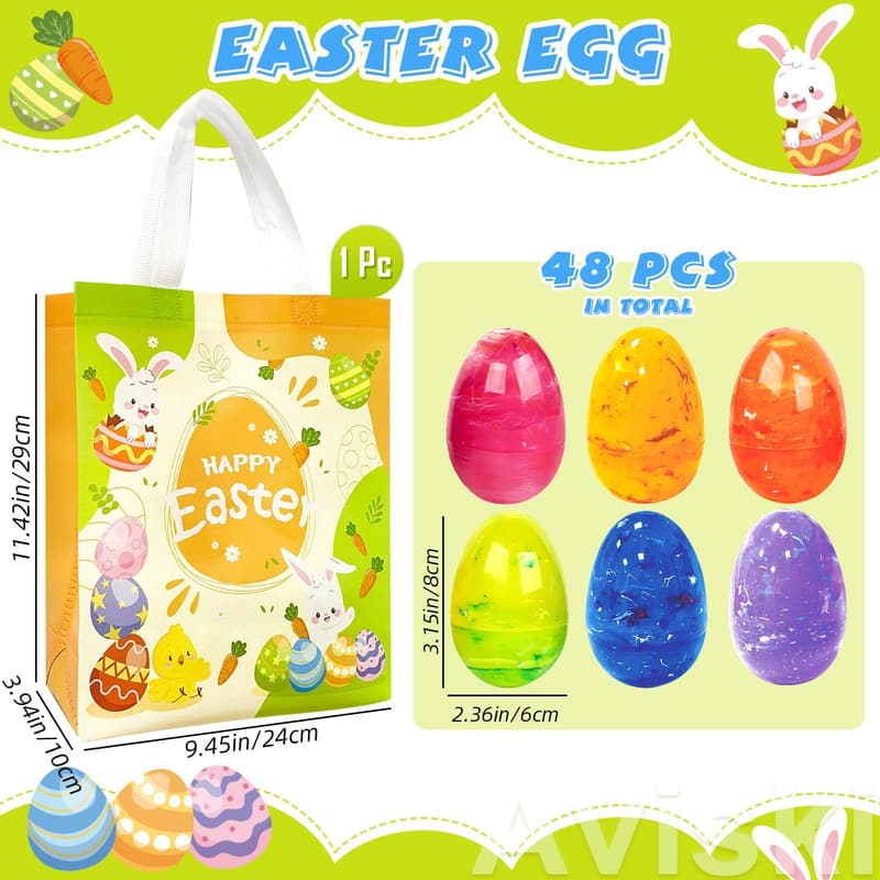 Large Iridescent Plastic Easter Eggs Set with Gift Bag