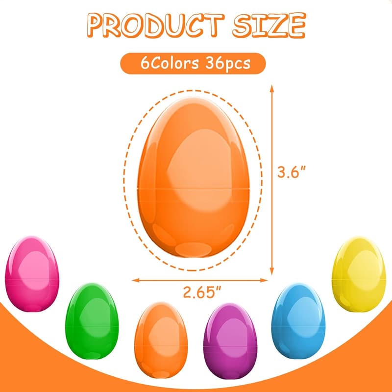Colorful Fillable Easter Eggs - 36 Pack, 3.52