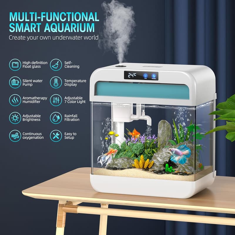 2.2 Gallon Fish Tank with Humidifier & 7 Color Auto Light