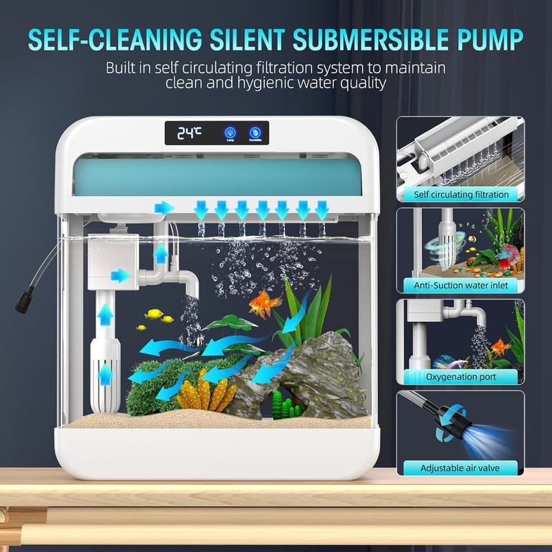 2.2 Gallon Fish Tank with Humidifier & 7 Color Auto Light