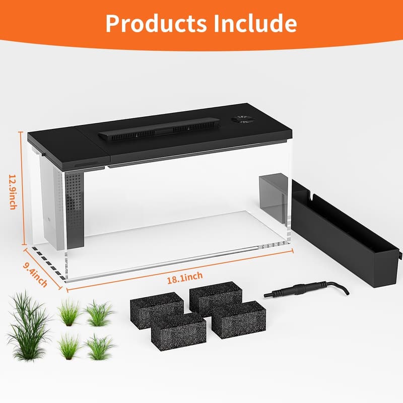 Self-Cleaning 3.7 Gallon Betta Fish Tank Kit with Filter and Light