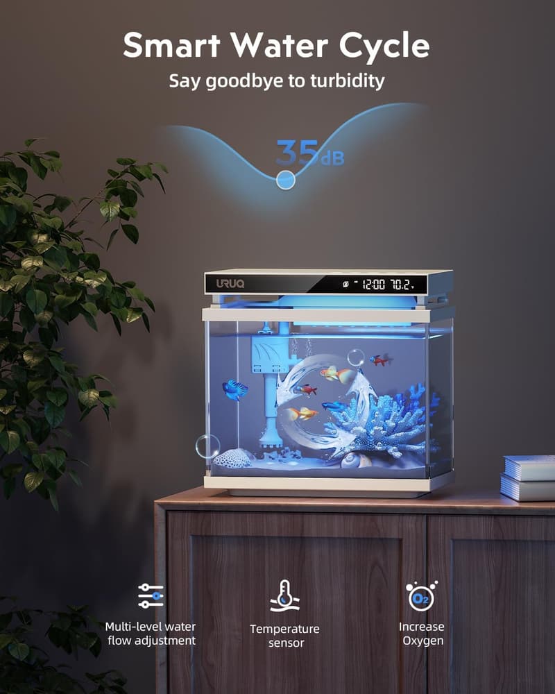 Smart Aquarium Kit: 2 Gallon Glass Tank with Self-Cleaning Filter