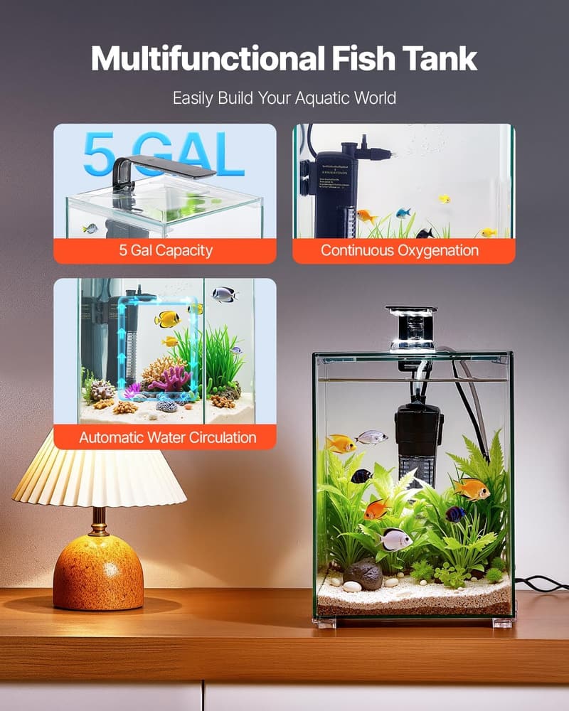 5 Gallon Smart Aquarium with Adjustable Lighting & Self-Cleaning