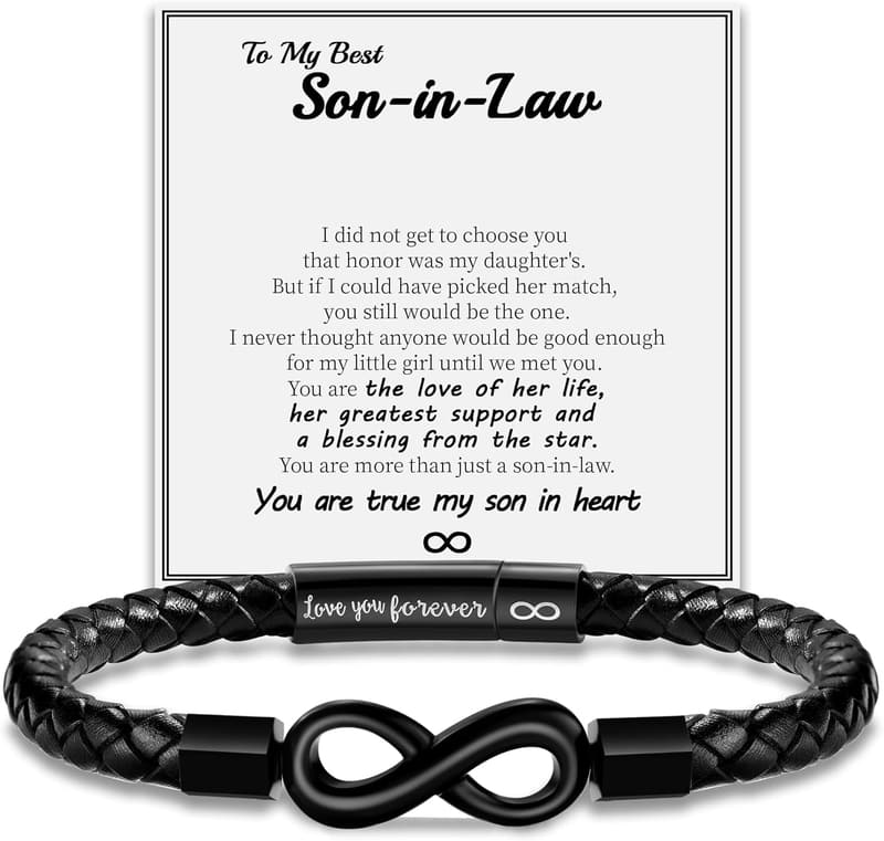 Father's Day Leather Bracelet for Men with Engraved Infinity Knot