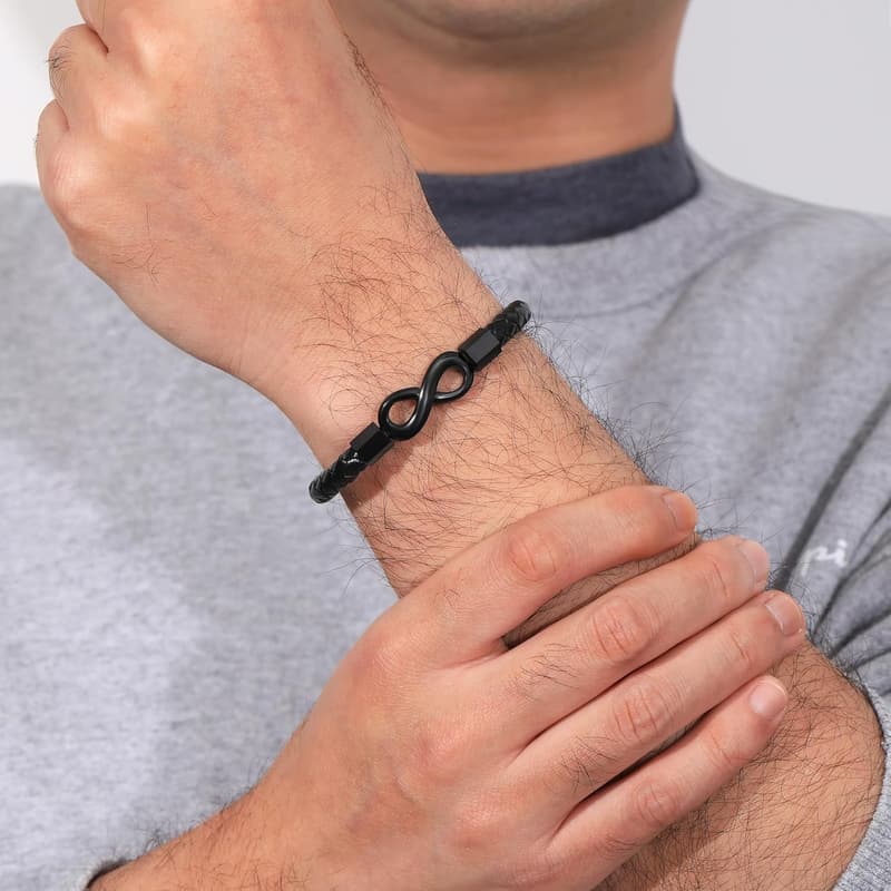 Father's Day Leather Bracelet for Men with Engraved Infinity Knot