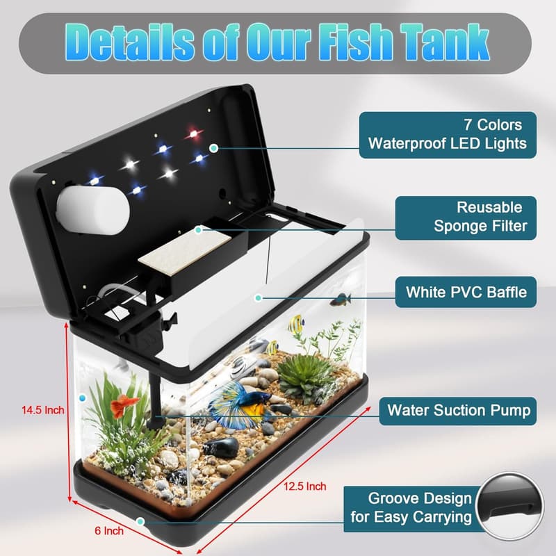 Smart 3-Gallon Aquarium Kit with Self-Cleaning System