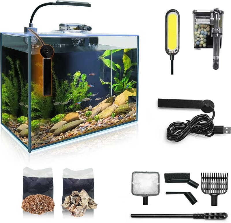 2.6 Gallon Betta Fish Tank Starter Kit with LED Light & Filter