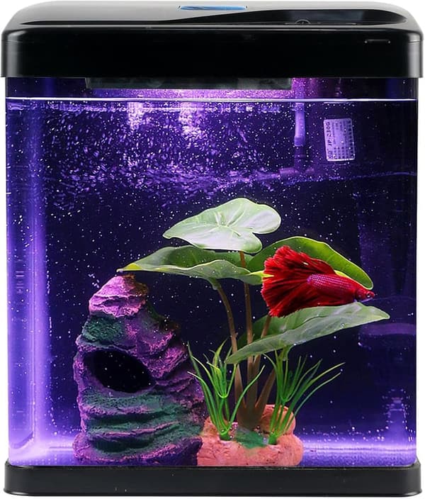 Self-Cleaning 2-Gallon Betta Fish Tank with LED Light & Filter