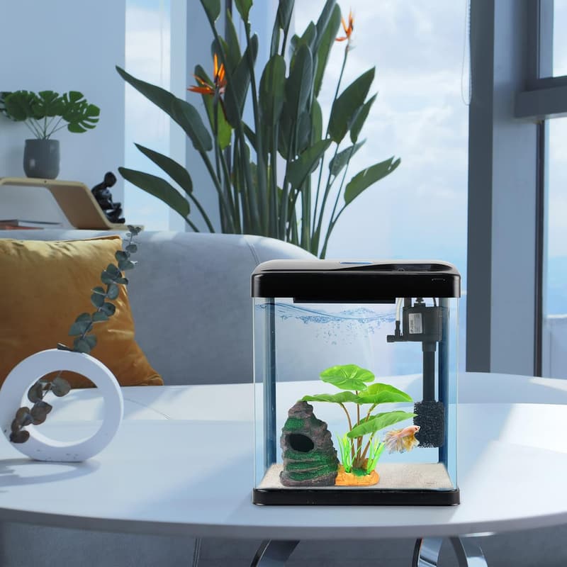 Self-Cleaning 2-Gallon Betta Fish Tank with LED Light & Filter