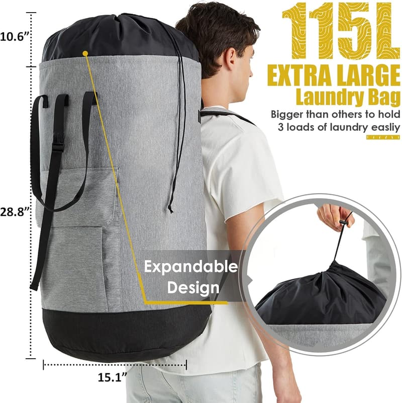 Heavy-Duty 115L Laundry Backpack for College & Travel