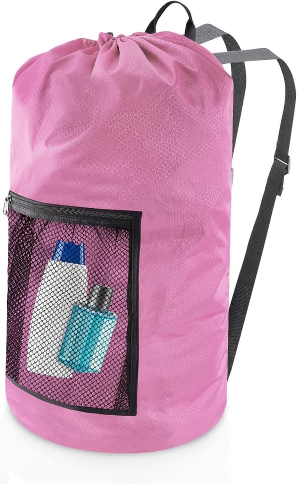 Extra Large Travel Laundry Bag with Mesh Pocket - Pink