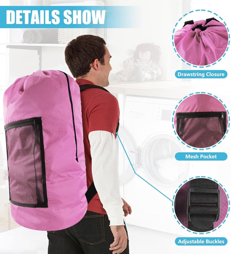 Extra Large Travel Laundry Bag with Mesh Pocket - Pink