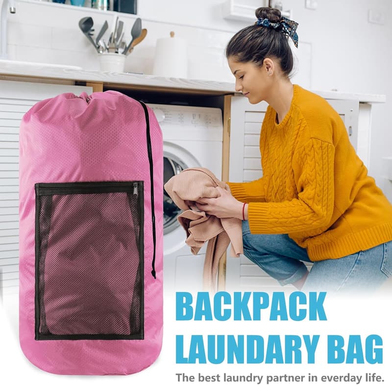 Extra Large Travel Laundry Bag with Mesh Pocket - Pink
