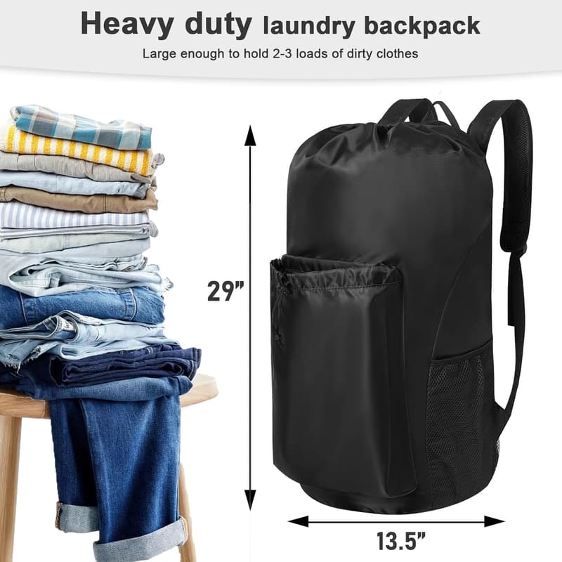 Durable Waterproof Laundry Backpack with Padded Straps