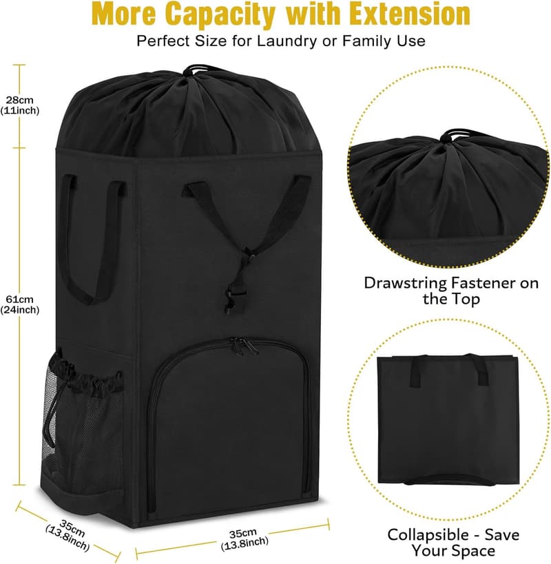 Extra Large 110L Heavy Duty Laundry Backpack Bag, Black