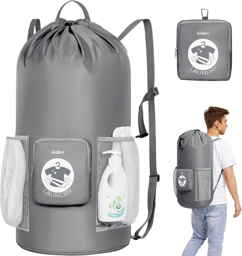 Extra Large Foldable Laundry Backpack Bag - 100L, Grey