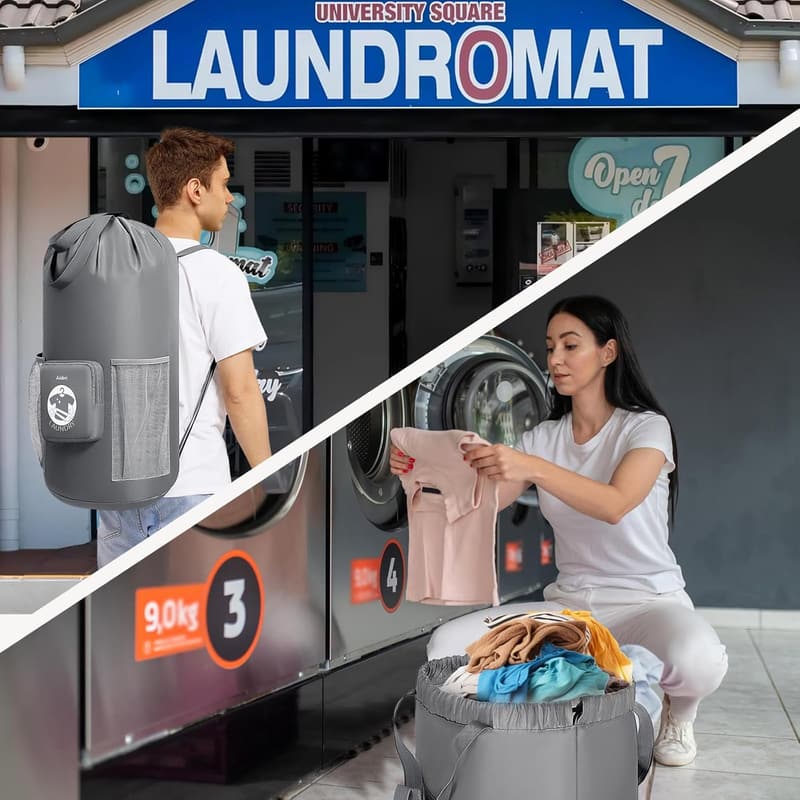 Extra Large Foldable Laundry Backpack Bag - 100L, Grey