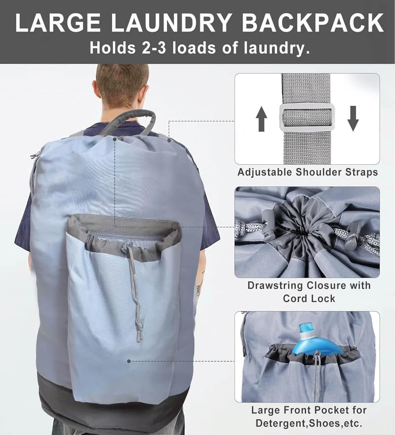 Extra Large Heavy Duty Laundry Backpack for College Students