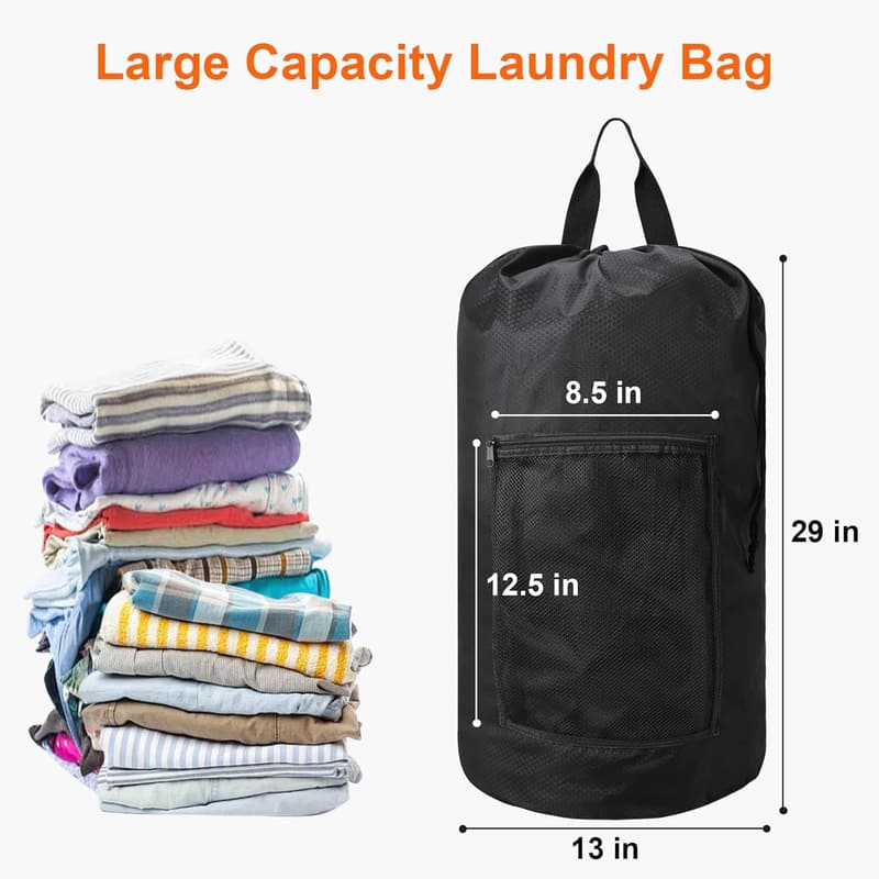 Portable Laundry Backpack with Shoulder Straps and Mesh Pockets