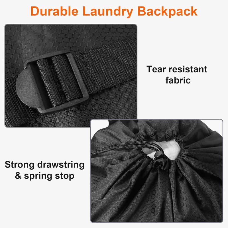 Portable Laundry Backpack with Shoulder Straps and Mesh Pockets