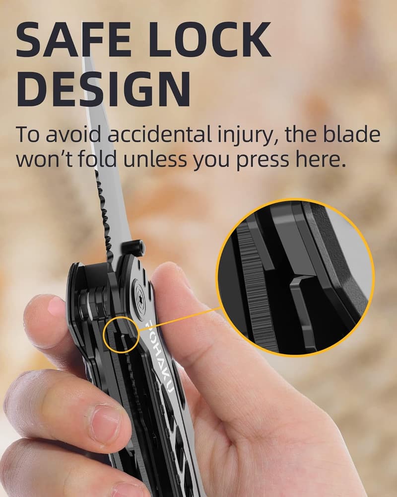 Pohaku 13-in-1 Pocket Multitool with Safety Locking Design