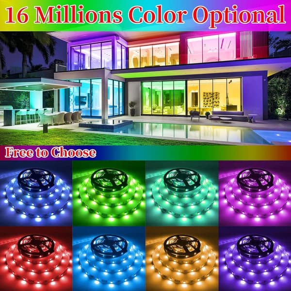RGB LED Strip Lights for Bedroom - 25FT with Remote & App Control