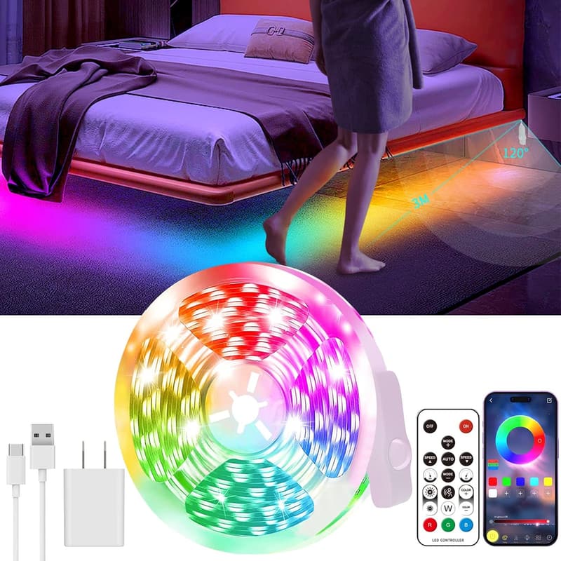 Motion Sensor LED Light Strip, 16.4FT with APP Control