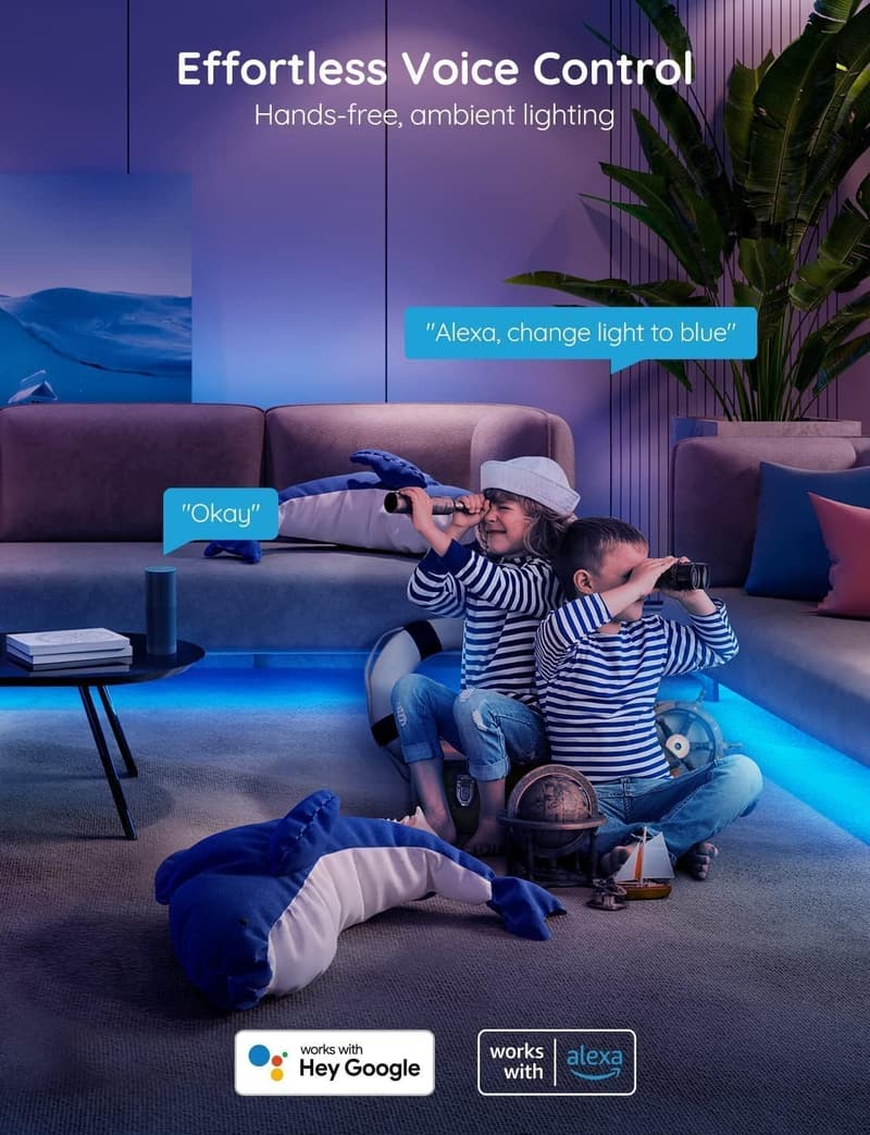 Smart LED Strip Lights, 16.4ft, WiFi, App Control, Music Sync
