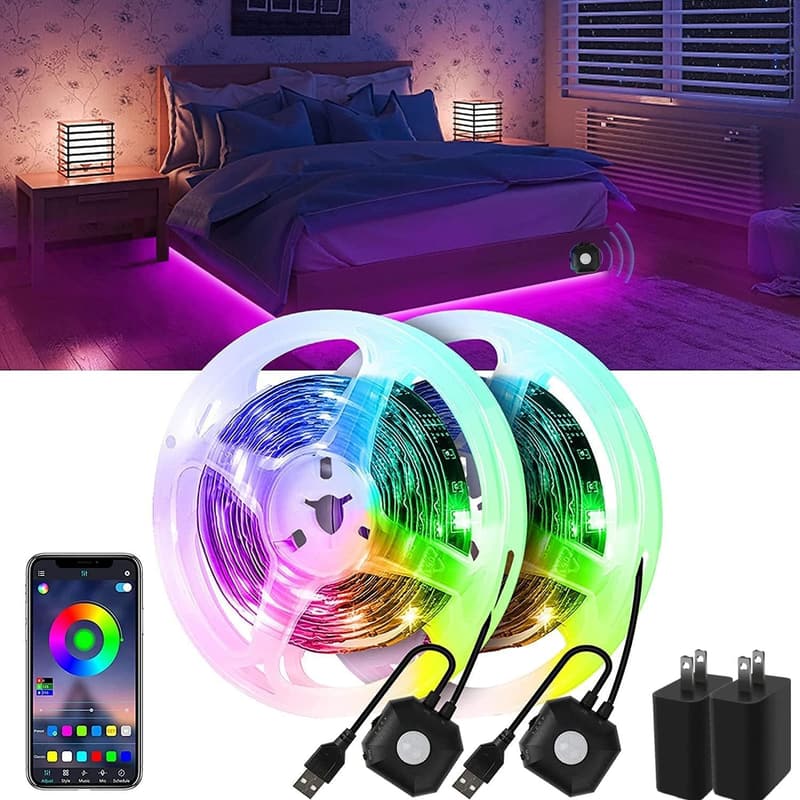 Motion Activated RGB LED Strip Lights for Bedroom Decor
