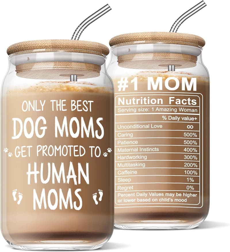 Funny Dog Mom Coffee Glass for New Moms - 16 Oz Pregnant Gift