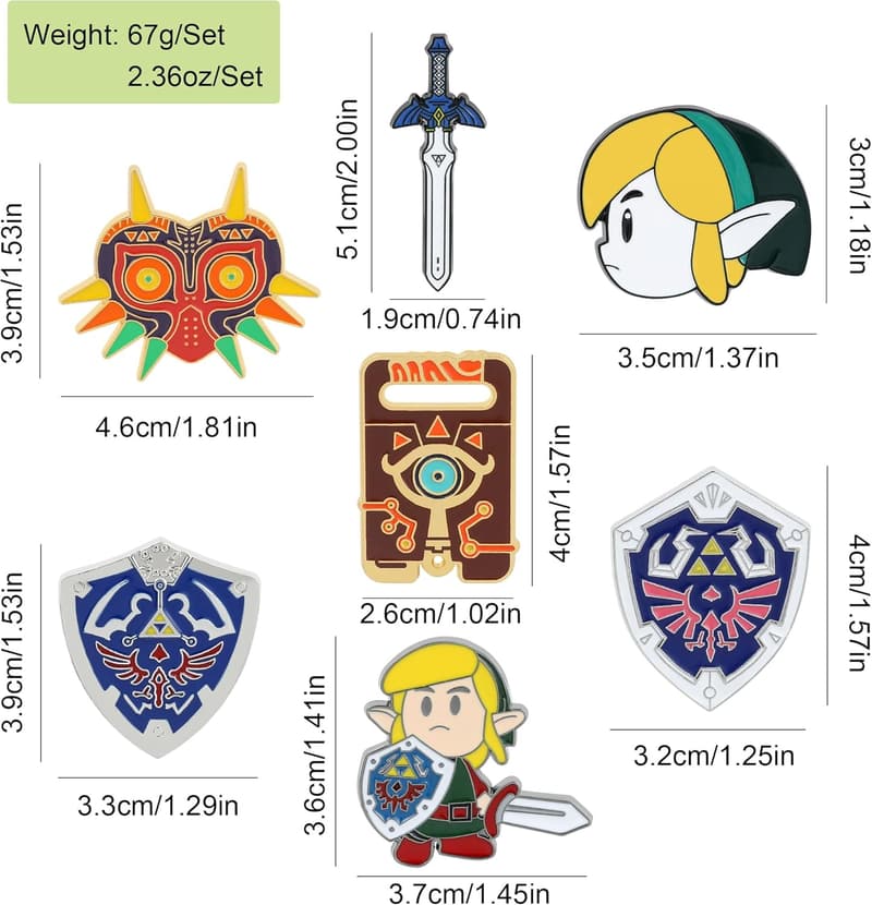 Zelda Game Collectible Enamel Pin Set - 7 Pcs Brooches for Gamers