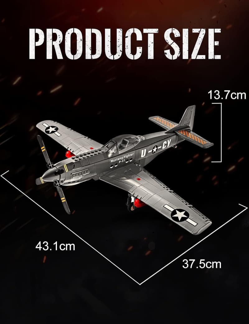 P-51 Mustang Fighter Jet Building Block Set for Kids & Adults