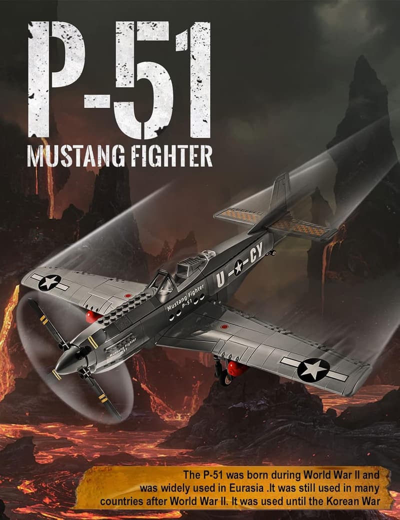 P-51 Mustang Fighter Jet Building Block Set for Kids & Adults