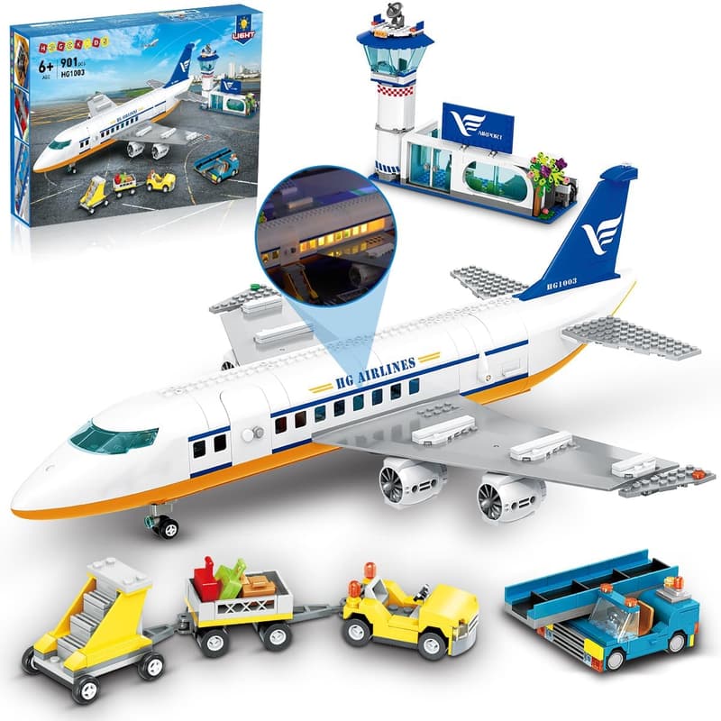 City Passenger Airplane Building Set with LED Light - 901 PCS