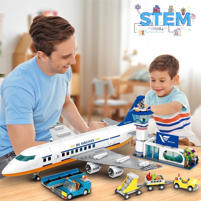 City Passenger Airplane Building Set with LED Light - 901 PCS