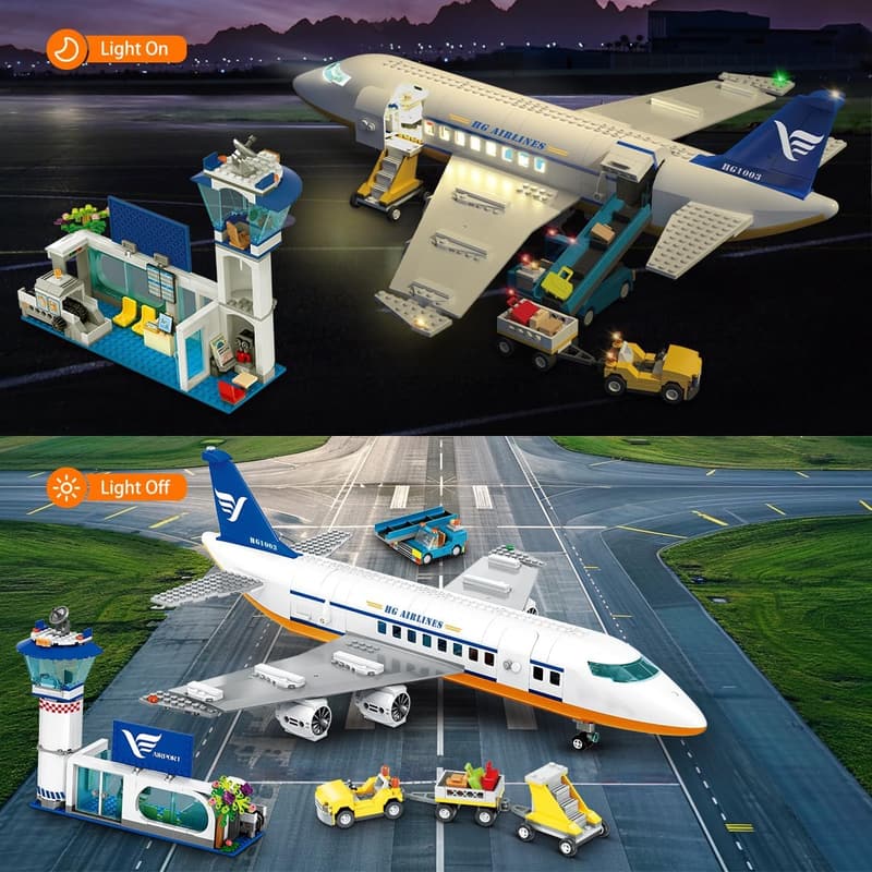 City Passenger Airplane Building Set with LED Light - 901 PCS