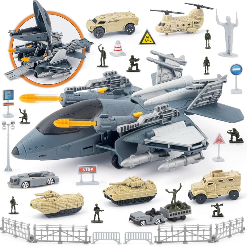 Military Fighter Jet Toy Set with 7 Vehicles - Birthday Gift for Kids