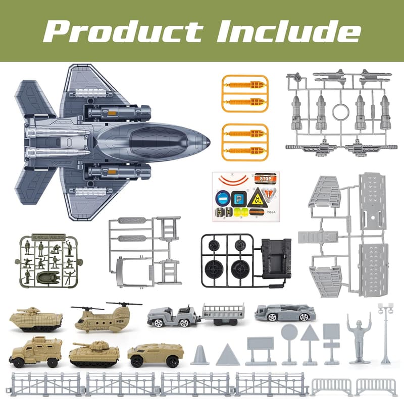 Military Fighter Jet Toy Set with 7 Vehicles - Birthday Gift for Kids