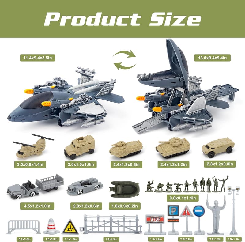 Military Fighter Jet Toy Set with 7 Vehicles - Birthday Gift for Kids