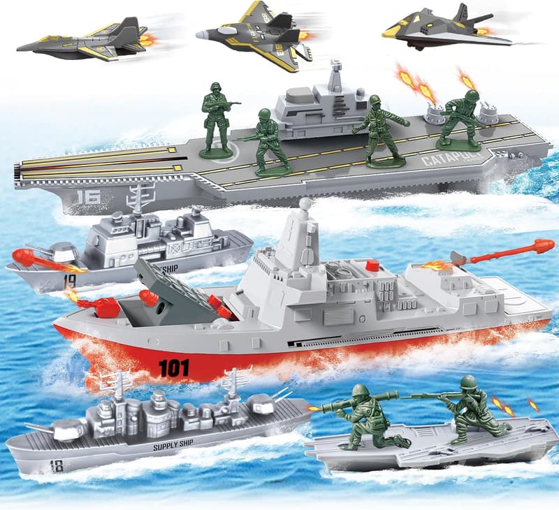 Military Aircraft Carrier Toy Playset with Army Men & Planes