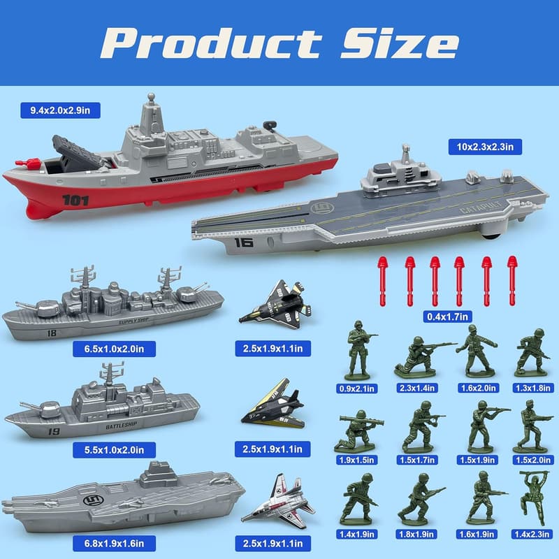 Military Aircraft Carrier Toy Playset with Army Men & Planes