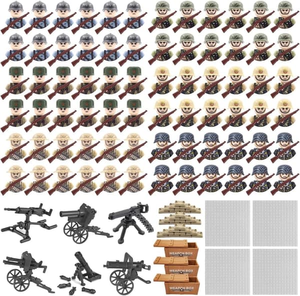 World War 2 Mini Army Men Figures Set with Baseplates