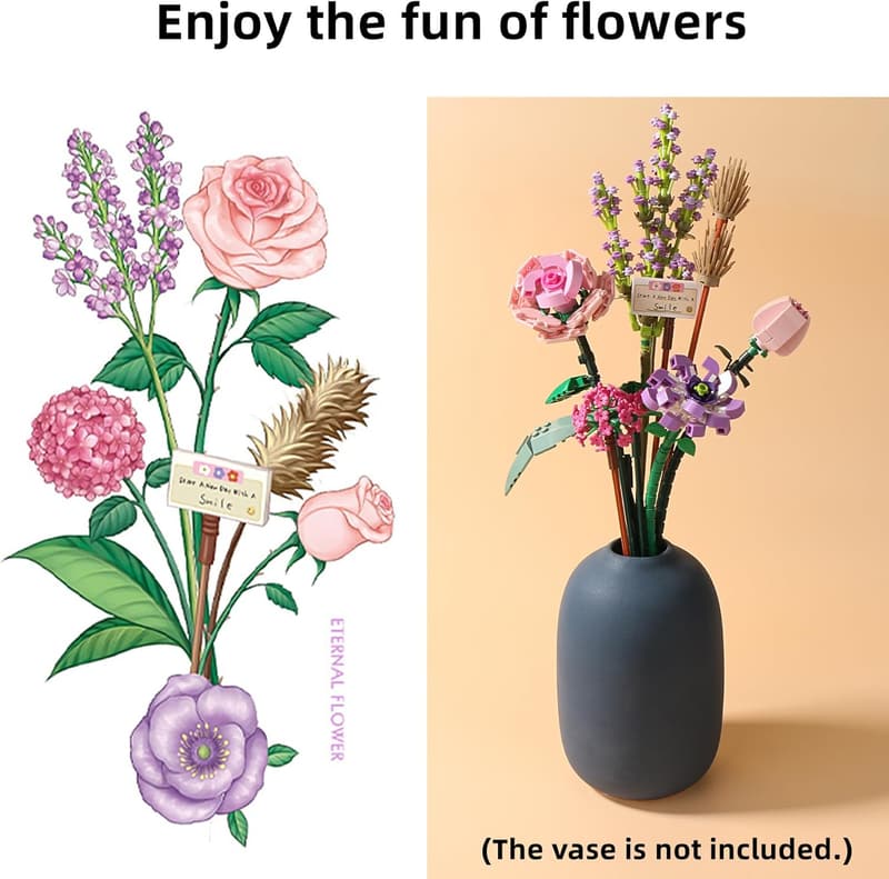 DIY Mini Bricks Flower Bouquet Building Set for Girls 8-12