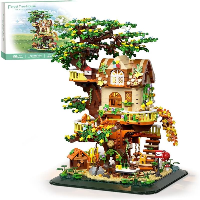 Creative Mini Brick Forest Tree House Building Set with LED, 1877pcs