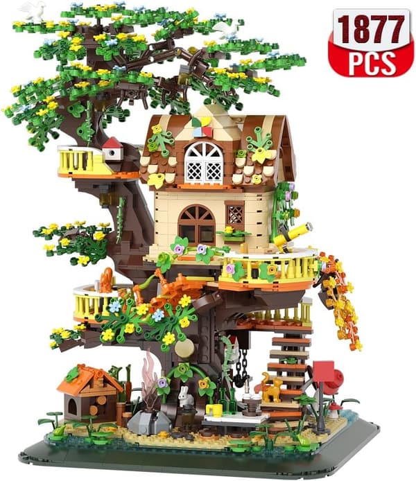 Creative Mini Brick Forest Tree House Building Set with LED, 1877pcs