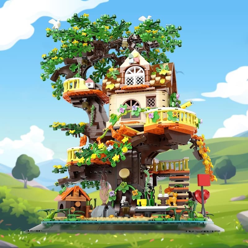 Creative Mini Brick Forest Tree House Building Set with LED, 1877pcs